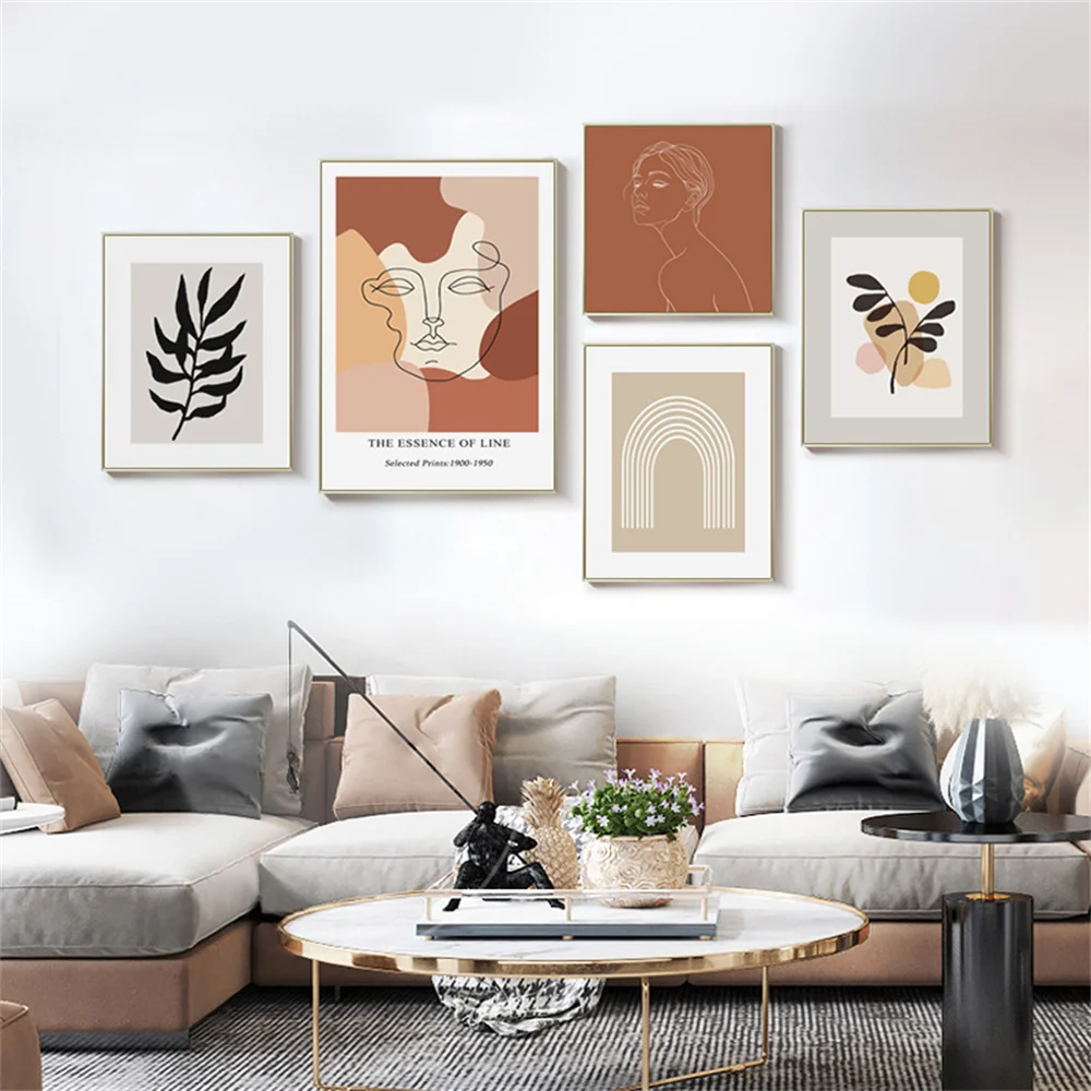 

Abstract Geometry Arch Pattern Poster and Print Leaf Plant Art Print Women Figure Canvas Painting Nordic Pictures Home Decor