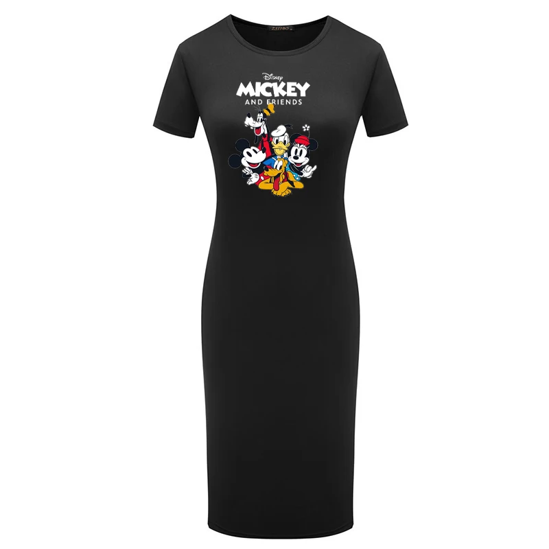 

Sexy Dress Mickey Minnie Printed Cute Disney Dresses O Neck Bodycon Short Sleeve Fitted Casual Party Pencil Summer Clothes Woman