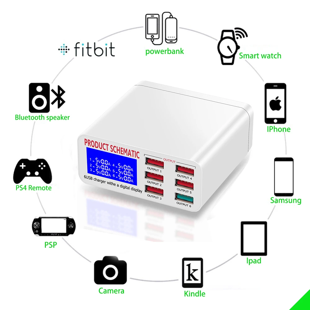 Зарядное устройство USB с многопортовым USB-портом и ЖК-дисплеем | Электроника
