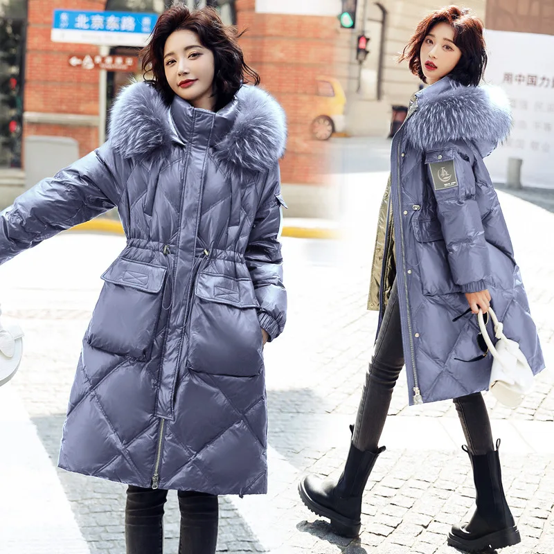 LUZUZI/Зимний Большой пуховик с капюшоном из натурального меха енота женский теплый