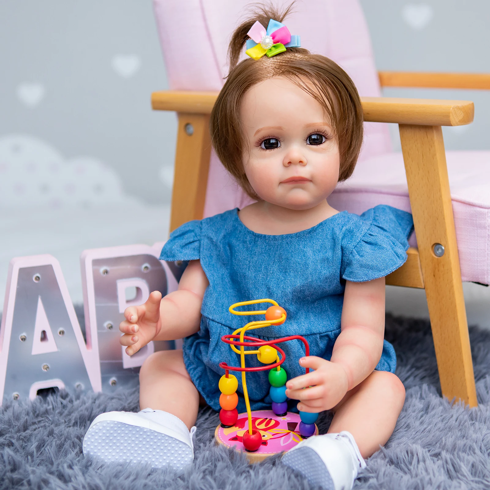 

55CM Bebe Doll Reborn Toddler Girl Maggie with Brown hair Cuddly Little Girl Doll High Quality Gift for Children
