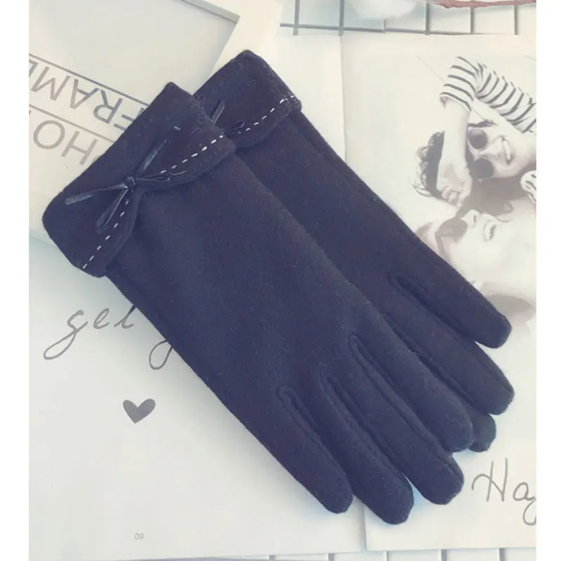 C01Black Новые женские шерстяные перчатки на осень и зиму, теплые варежки на полный палец, двойные толстые уличные женские перчатки для вождения с сенсорным экраном G001 - Цвет: C01Black