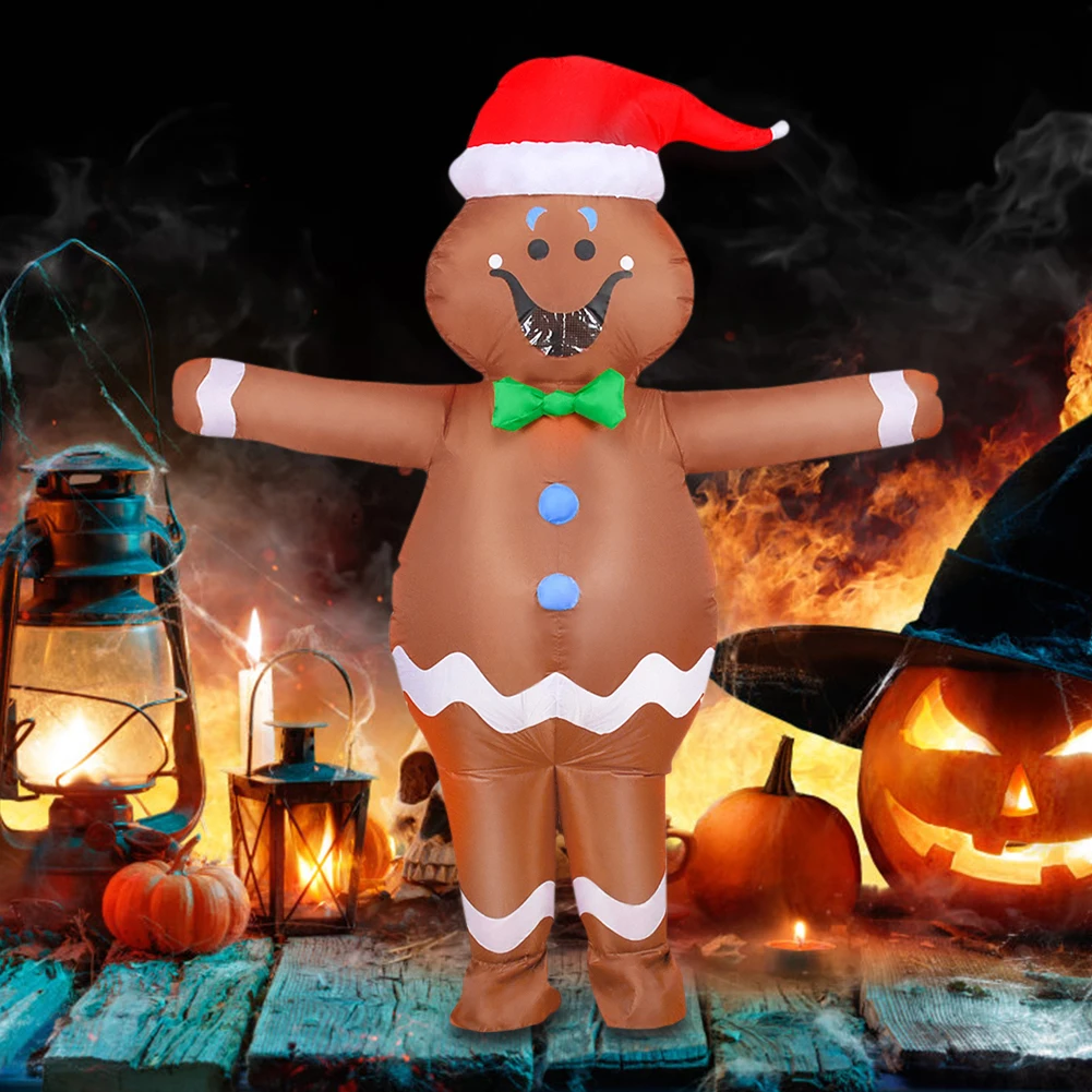 Надувной костюм на Хэллоуин для взрослых имбирный человек Зеленый Инопланетянин