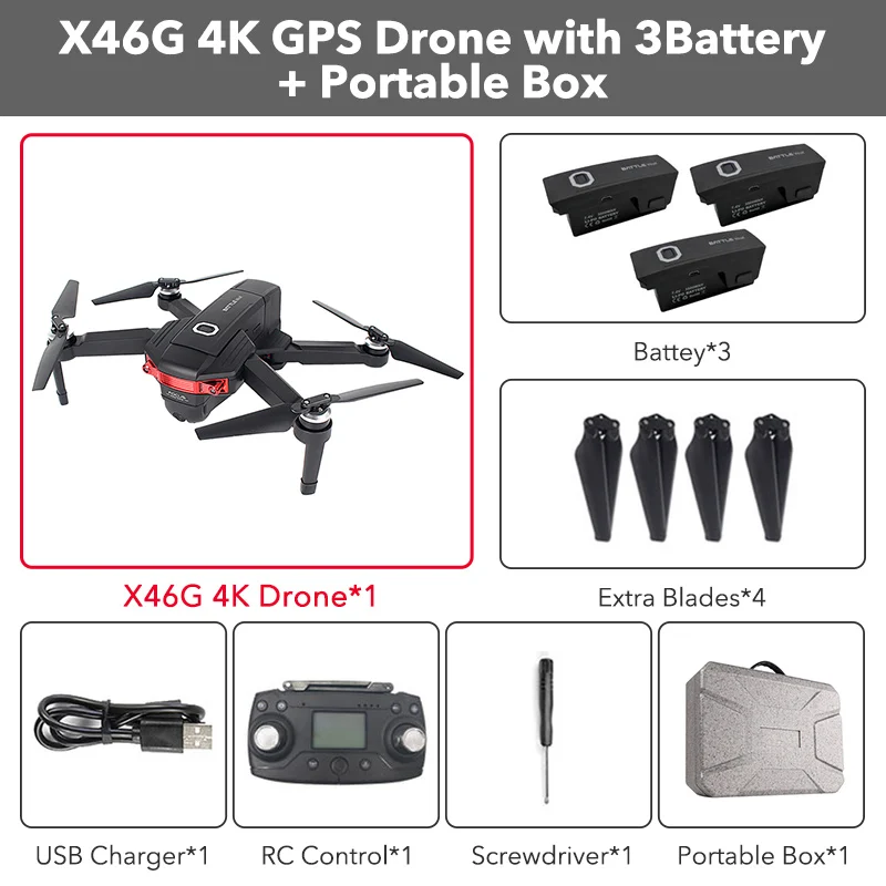 3 Batteries With Box X46G 5G Wi-Fi FPV gps с 4K широкоугольной двойной камерой бесщеточный складной Радиоуправляемый Дрон Квадрокоптер RTF жесты удержания высоты RC Дрон - Цвет: 3 Batteries With Box