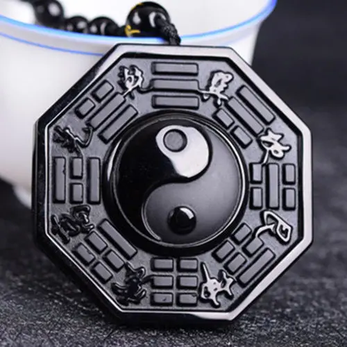 Китай натуральный обсидиан ручная резьба кулон Инь Ян тайчи со Сплетницей @
