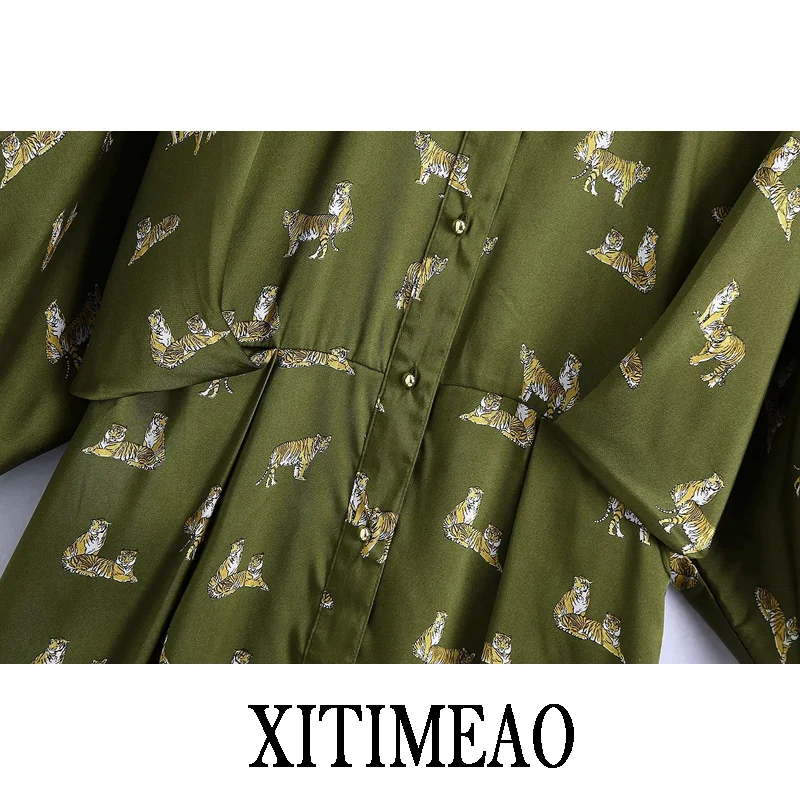 

ZA 2021 New Women Dresses Spring Autumn Vintage Print Casual Long Sleeve Retro Lapel Leisure Vacation Long Skirt