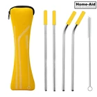 6 шт.компл. многоразовые трубочки из нержавеющей стали, прямые изогнутые трубочки для питья с силиконовыми наконечниками для горячих и холодных напитков, барные инструменты