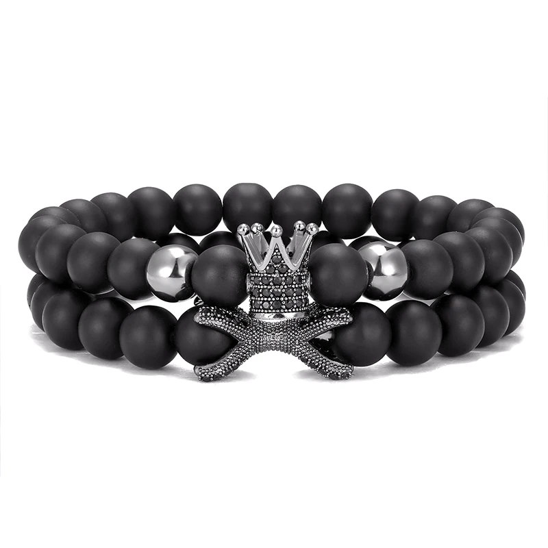 

2 pieces / set of new fashion beaded ladies men's bracelet crown classic lucky bracelet and bracelet men's accessories