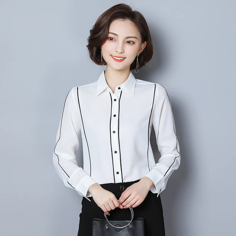 

COIGARSAM Full Sleeve Shirt Womens tops New Spring Chiffon Loose Women shirts Black White 6911