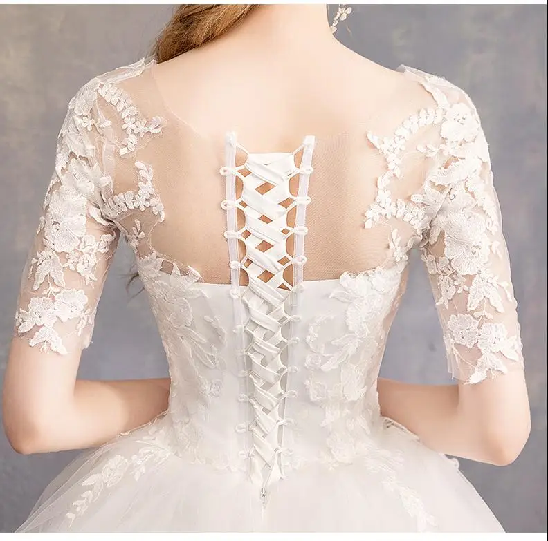 

Vestido De Noiva 2021 New Elegant O-neck Wedding Dress Noble Lace Half Sleeve Wedding Gowns Floor-length Plus Size Bride Dress