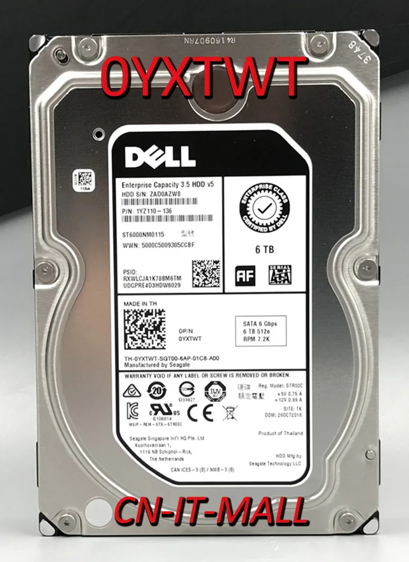 

3.5 0YXTWT YXTWT ST6000NM0115 6TB 7200 RPM 512e SATA 6Gb/s 256MB Cache 3.5" Internal Enterprise Hard Drive