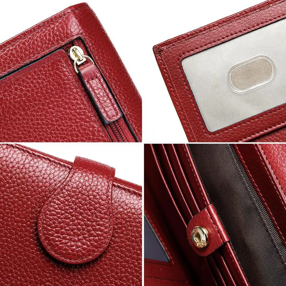 Длинный кошелек из коровьей кожи для женщин модный бумажник с RFID-защитой