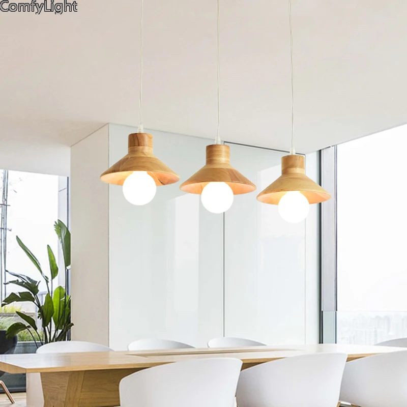 

Nordic modern wood pendant light led hat kitchen kid living dining room bedroom bedside office cafe shop Bar lighting Fixture
