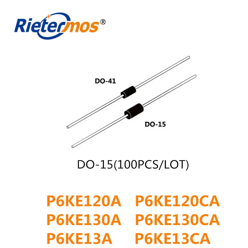 100 шт. DO-15 P6KE120A P6KE120CA P6KE130A P6KE130CA P6KE13A P6KE13CA высокое качество DO-204AC | Электроника