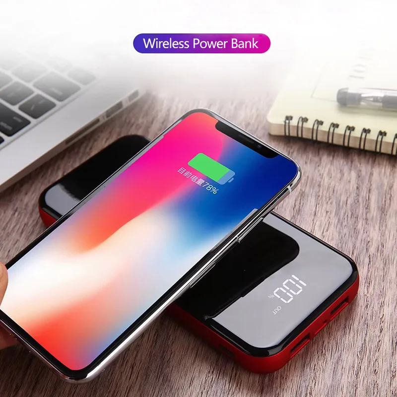 10000 мАч Qi Беспроводное зарядное устройство Power Bank внешний аккумулятор Powerbank Type c USB