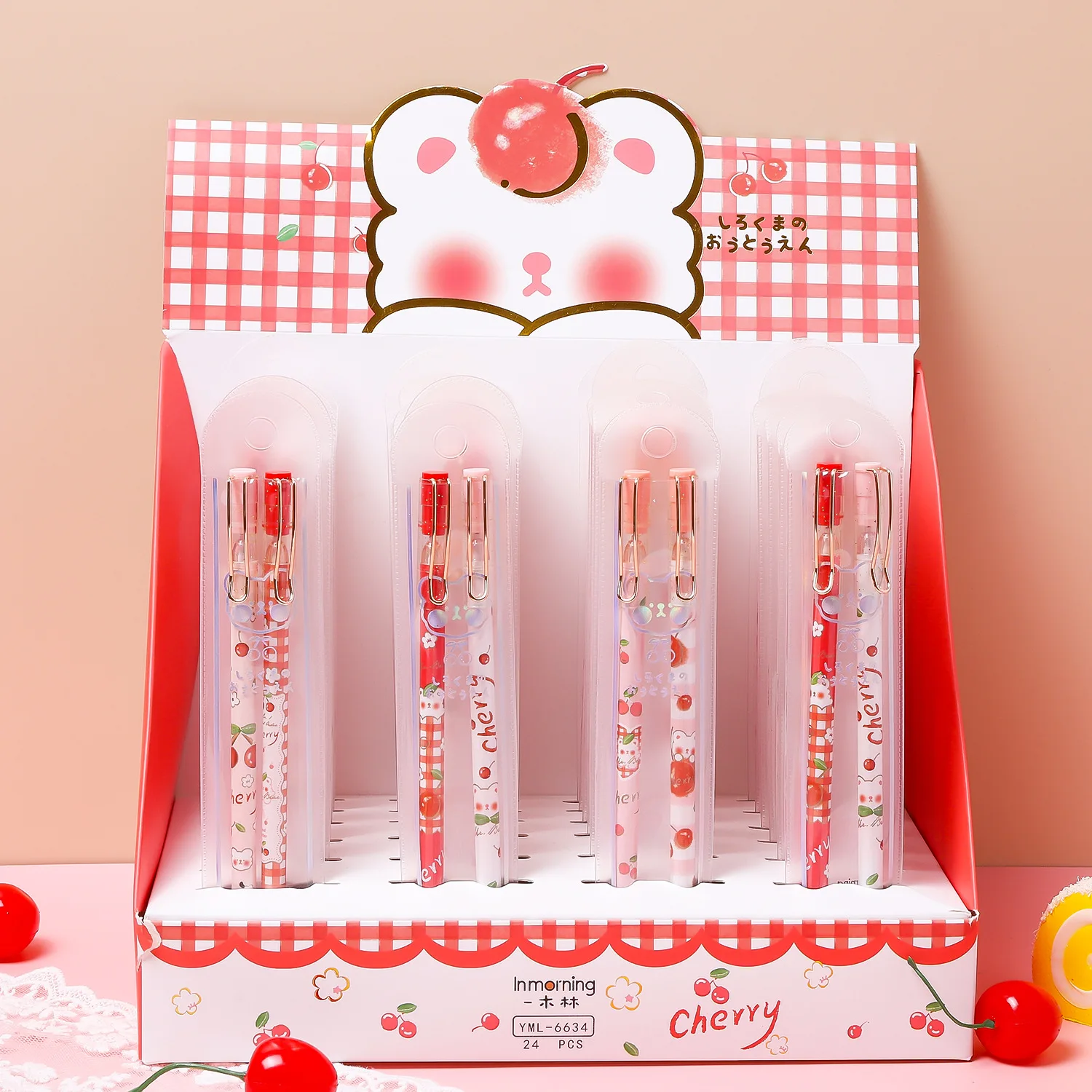 2 шт./пара вишня мишки с черными чернилами гелевая ручка письменные