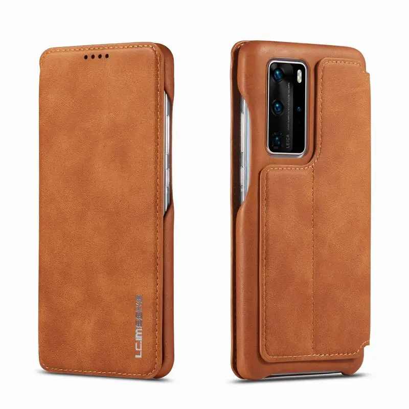 Кожаный чехол для Huawei P40 Lite с откидной крышкой роскошный книжка Магнитный Pro Nova 6 se