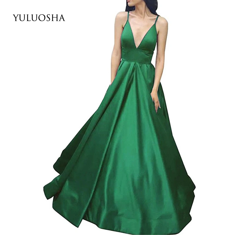 

YULUOSHA 2020 Sexy V-Neck Sleeveless Spaghetti Straps Long Slim Evening Dresses Party Prom Formal Gown Vestidos Robe De Soiree