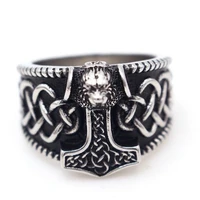 2021 vintage toten design viking odins hammer ring mens fashion gothic metal celtic knot ring ethnic punk jewelry