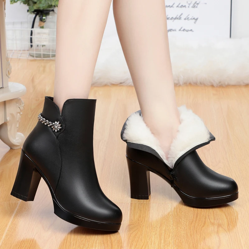 

HABUCKN 2020 Fashion Women's short boots high heels spring new boots thick heel women's shoes casual women's boots wool