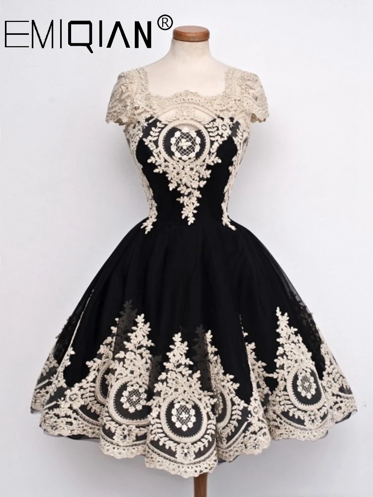 Коктейльное платье короткое для выпускного вечера с золотым кружевом реальные