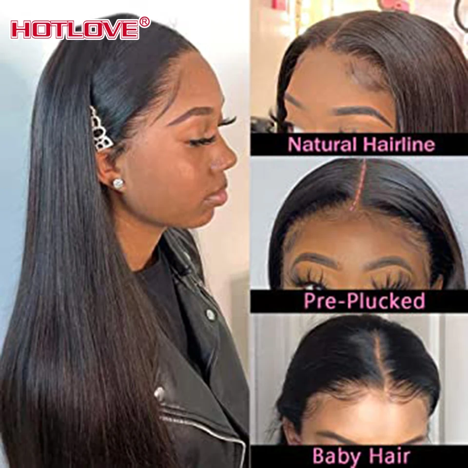 Парик Из прямых волос 13*4 парики из человеческих на сетке спереди предварительно