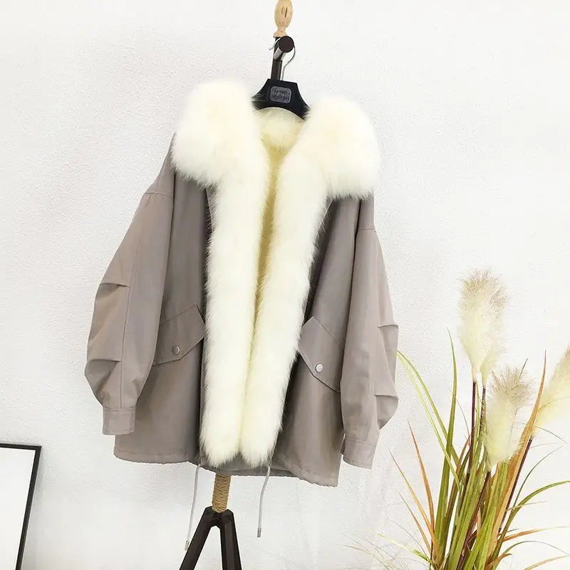 

Luck A Winter Down Jacket Faux Fox Fur Hooded Parkas Warm Thickness Adjustable Waist Snow Overcoat Natural Fur Collar Coat