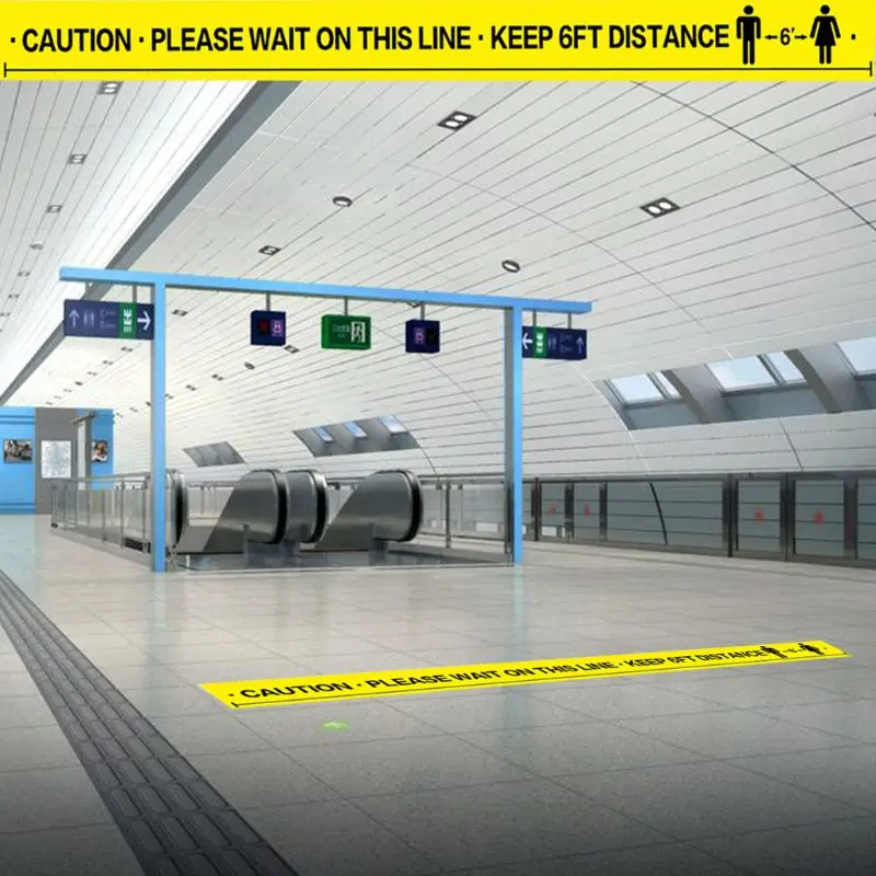 

1Roll Please Wait On This Line Keep 6FT Distance Floor Marking Tape Yellow