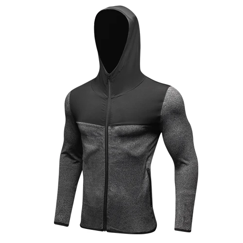 Black Gray-9003 Мужская осенняя и зимняя спортивная одежда для фитнеса и бега, тренировочная одежда на молнии, Повседневная Толстовка с капюшоном, ветрозащитное быстросохнущее пальто для мужчин - Цвет: Black Gray-9003