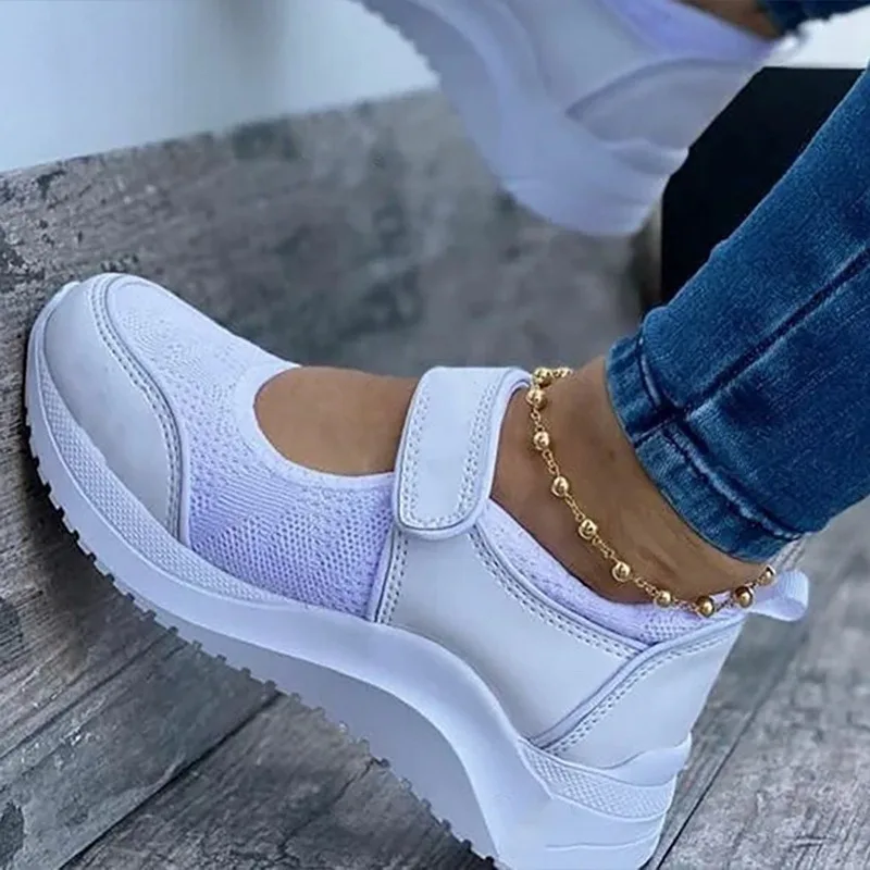 2021Summer Women Vulcanized Sneakers Thick Bottom High Heel Sport Shoes Female Wedge Shoes Velcro Women's Shoes Women Shoes