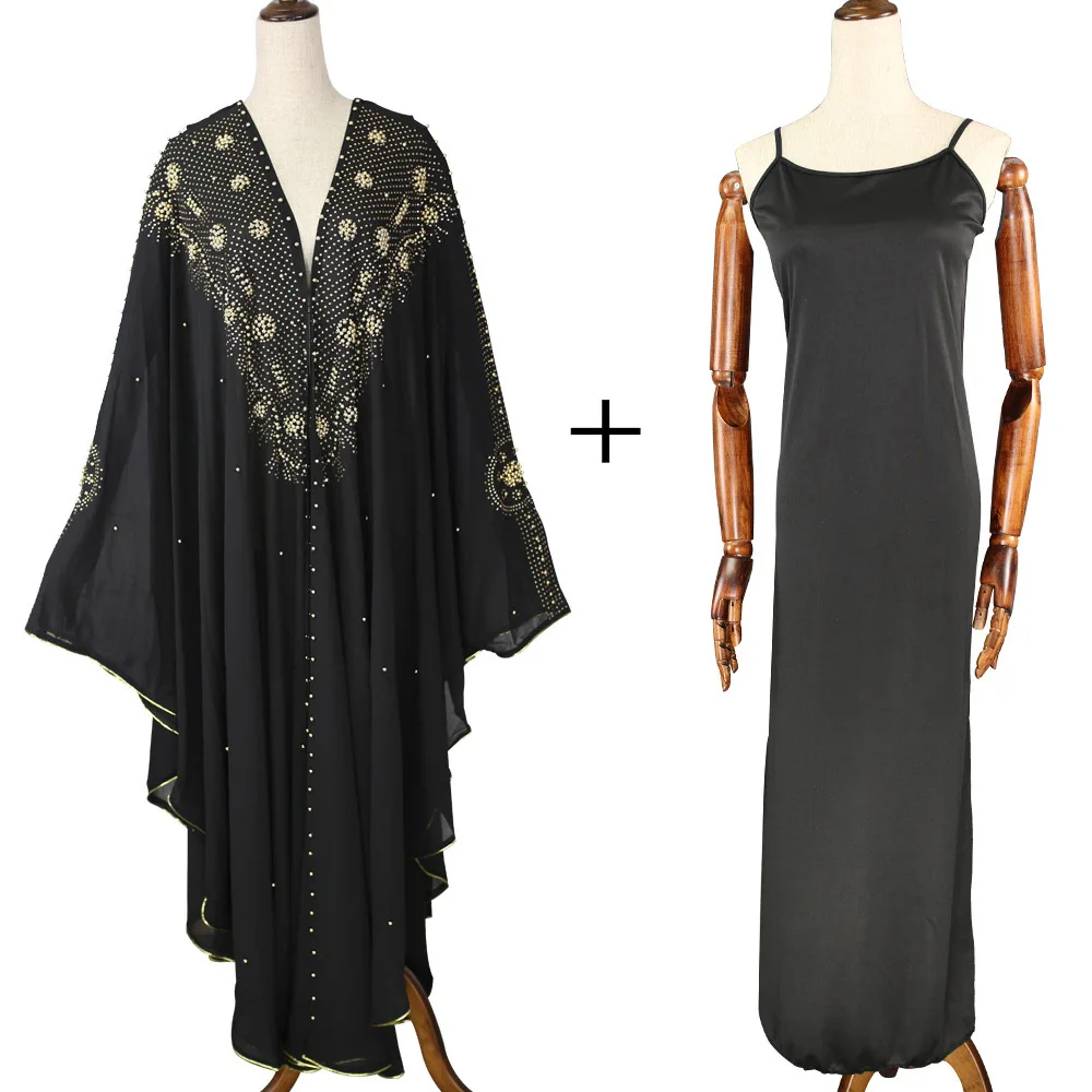 Мусульманское Макси платье Abaya Jilbab однотонное двухкомпонентное длинное кафтан с