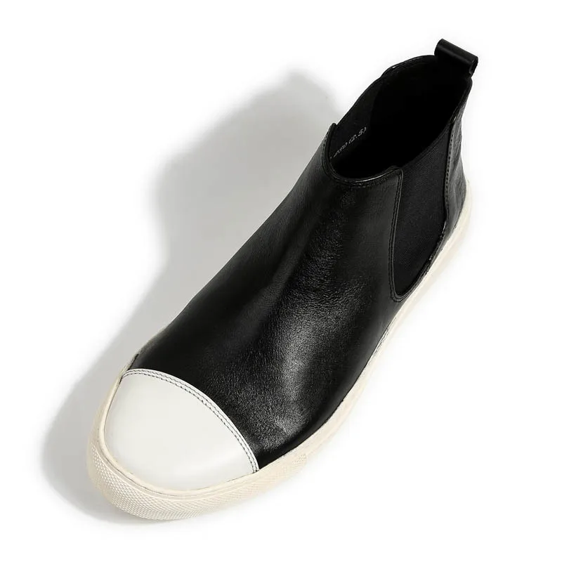 Мужские зимние ботинки челси из натуральной бычьей кожи без застежек с круглым