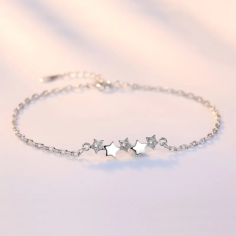 Браслет из серебра S925 пробы со звездами для женщин и девушек подарок на свадьбу