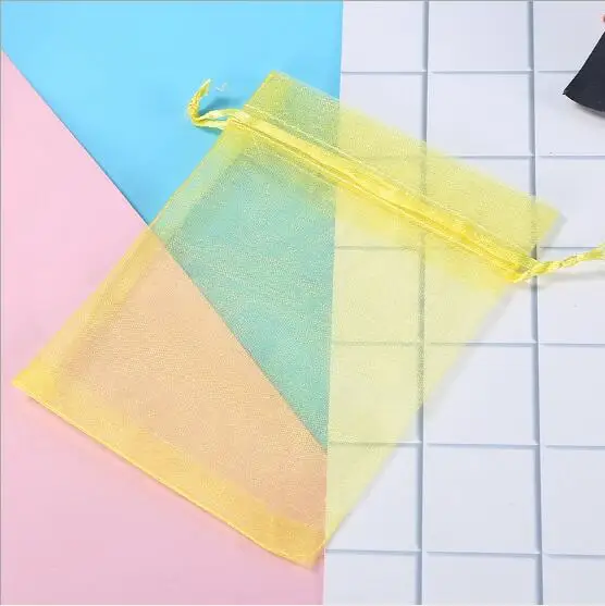 Лимонно-желтый 100pcs/Lot Organza Drawstring Bags 5x7 7x9 9x12 10x15cm Jewelry Packaging Bags Wedding Christmas Birthday Gift Packing Pouces - Цвет: Лимонно-желтый