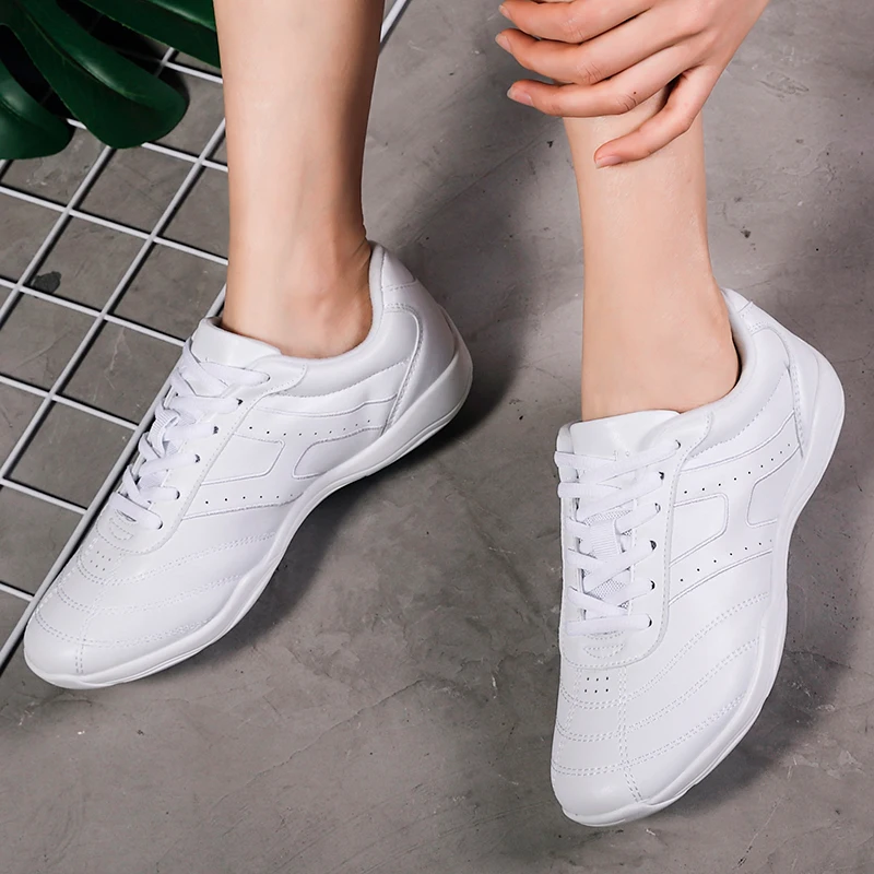 

women Running Shoes Breathable Comfortable leather white Lace-up Sport Shoes Trend Lightweight Flexible Soft Outdoor Walking