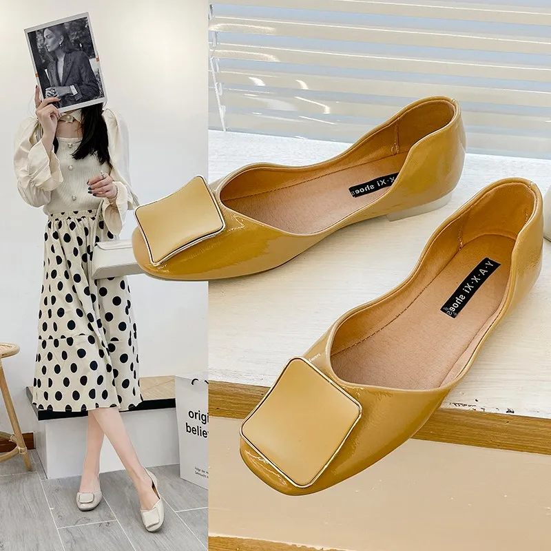 

2021 Spring Europe Fashion Square Toe Flat Shoes Woman Retro Casual Flats Large Size Soft Bottom Ladies Shoes Zapatos De Muje