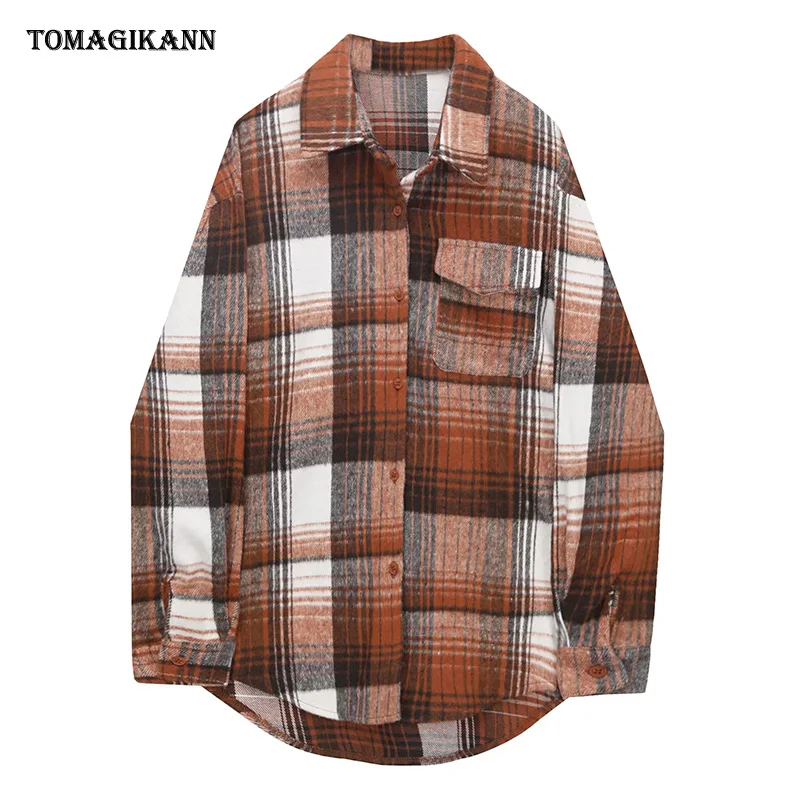 

Рубашка женская клетчатая с отложным воротником и длинным рукавом