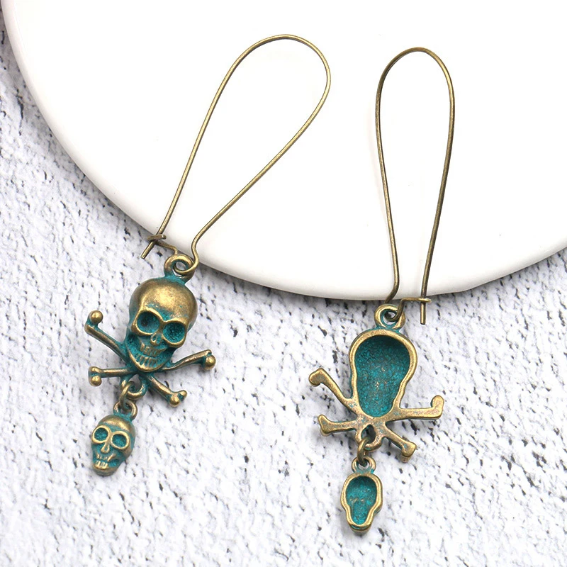 CARTER LISA новинка панк ужасы кости Череп висячие серьги Verdigris ушные крючки личность