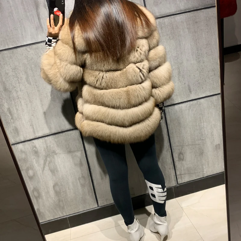 

real ladies women natural standard collar fox fur coat