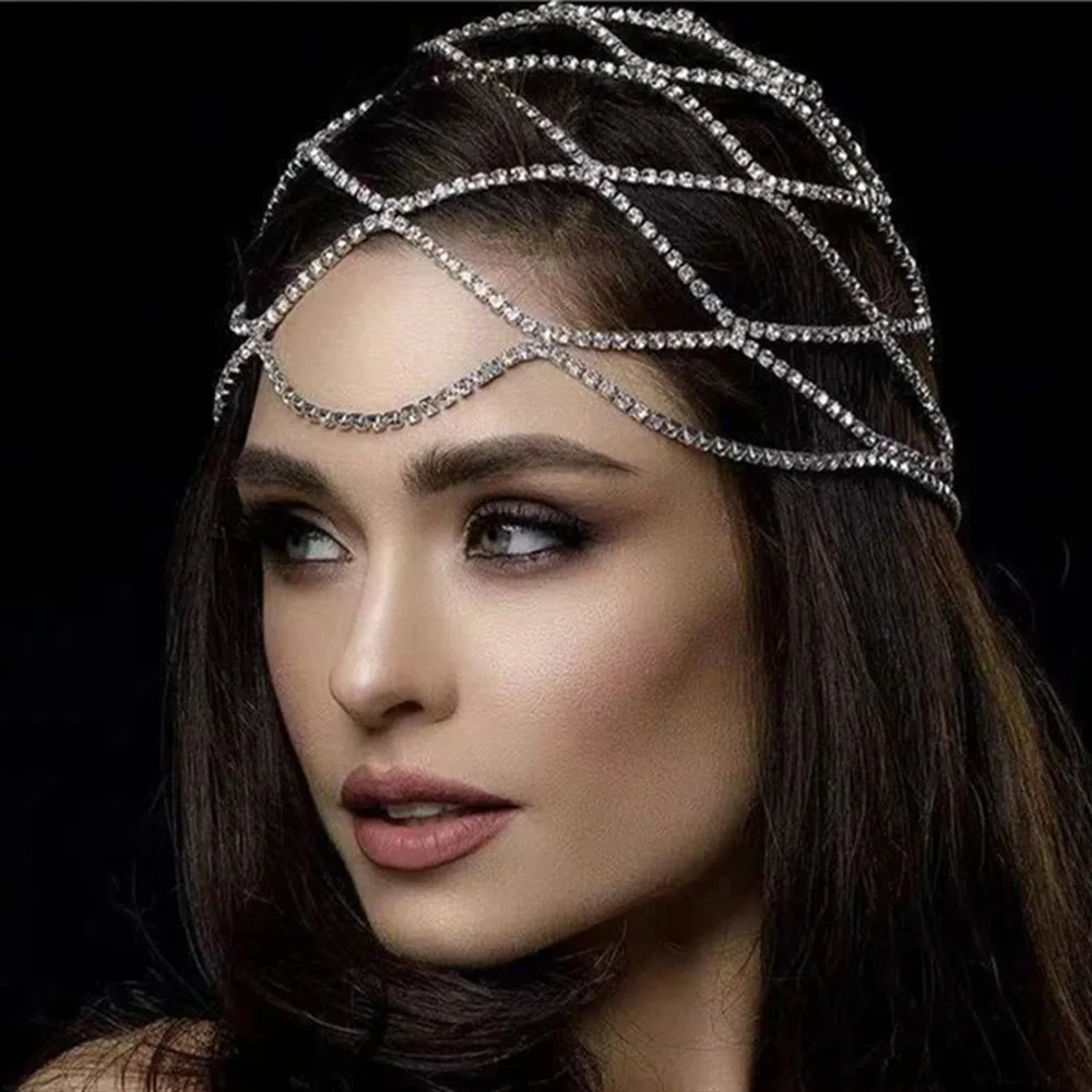 

Crystal Mesh Luxury Bling Rhinestone Headdress Wedding Bridal Hair Accessories For Women Jewelry Tiara De Cabelo Com Pedraria