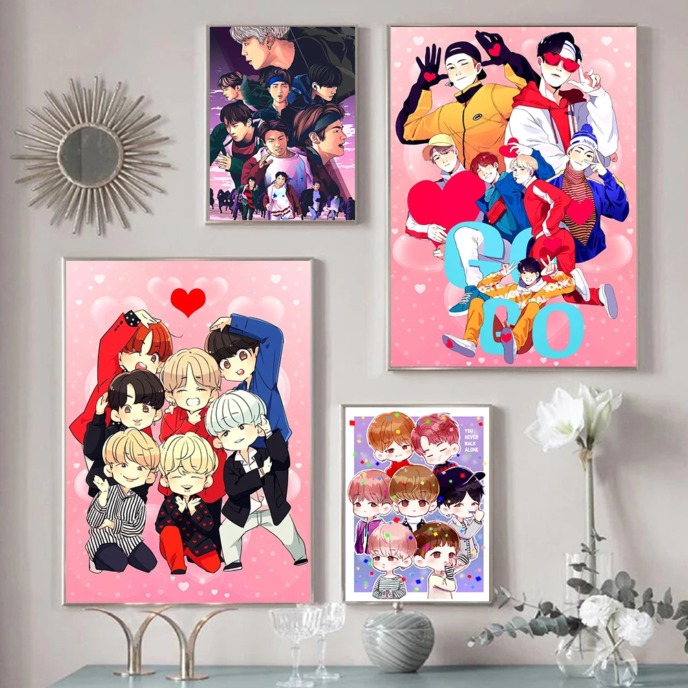

Cartoon South-Korean-Boy-Band Poster Modern Movie Star Canvas Painting Wall Art Prints Pictures for Living Room Home Decor