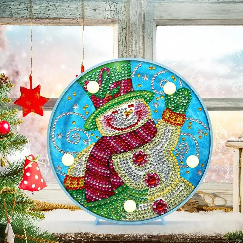 Xmas DIY особой формы алмазов картина светодиодный ночной Светильник Снеговик светильник вышивка стол ночь рождественские украшения для дома