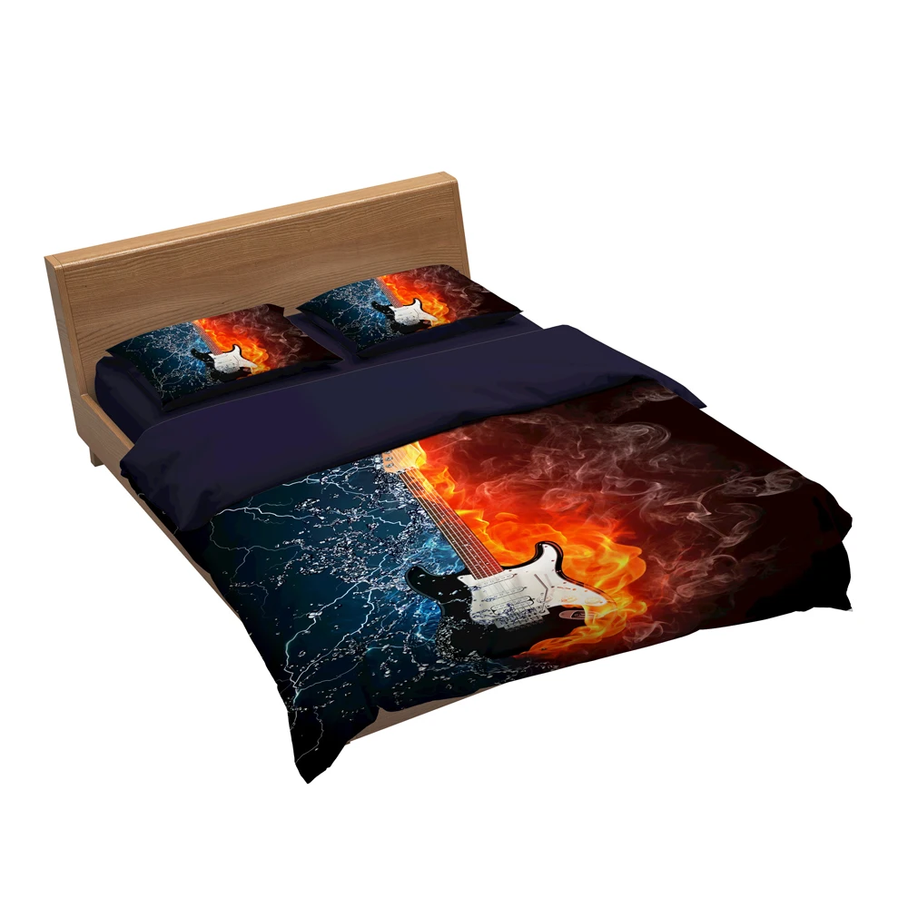 

2/3pcs Electric Guitar Bedding Set High Quality Duvet Cover Twin/Full Queen/King Water And Fire Comforter Bed Linens Microfiber