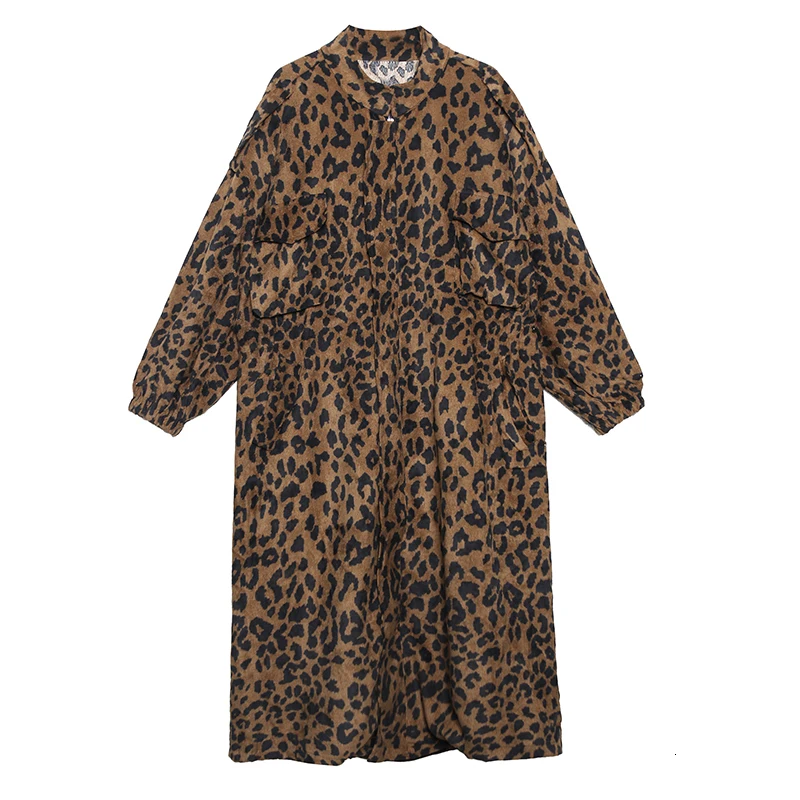 Leopard color Новая мода лето осень Мандарин воротник длинный рукав молния Леопардовый принт карман Свободное пальто Ветровка Женщина N784 - Цвет: Leopard color