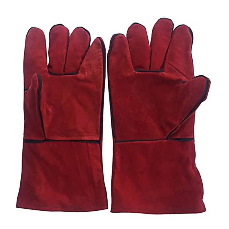 Кожаные перчатки сварочные длинные термостойкие защитные аксессуары для камина