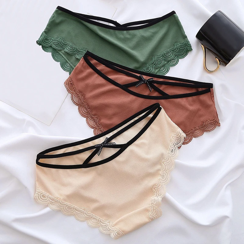 

Women Sexy Lace Briefs Summer Breathable Seamless Low Waist Female Underpants Sexy Fashion Solid Color Bowknot Briefs