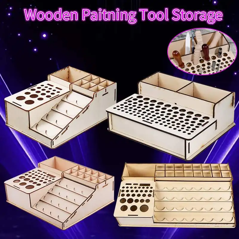 

DIY Wooden Pigment Bottle Drawer Storage Organizer Holes Color Paint Ink Brush Stand Rack Modular Holder