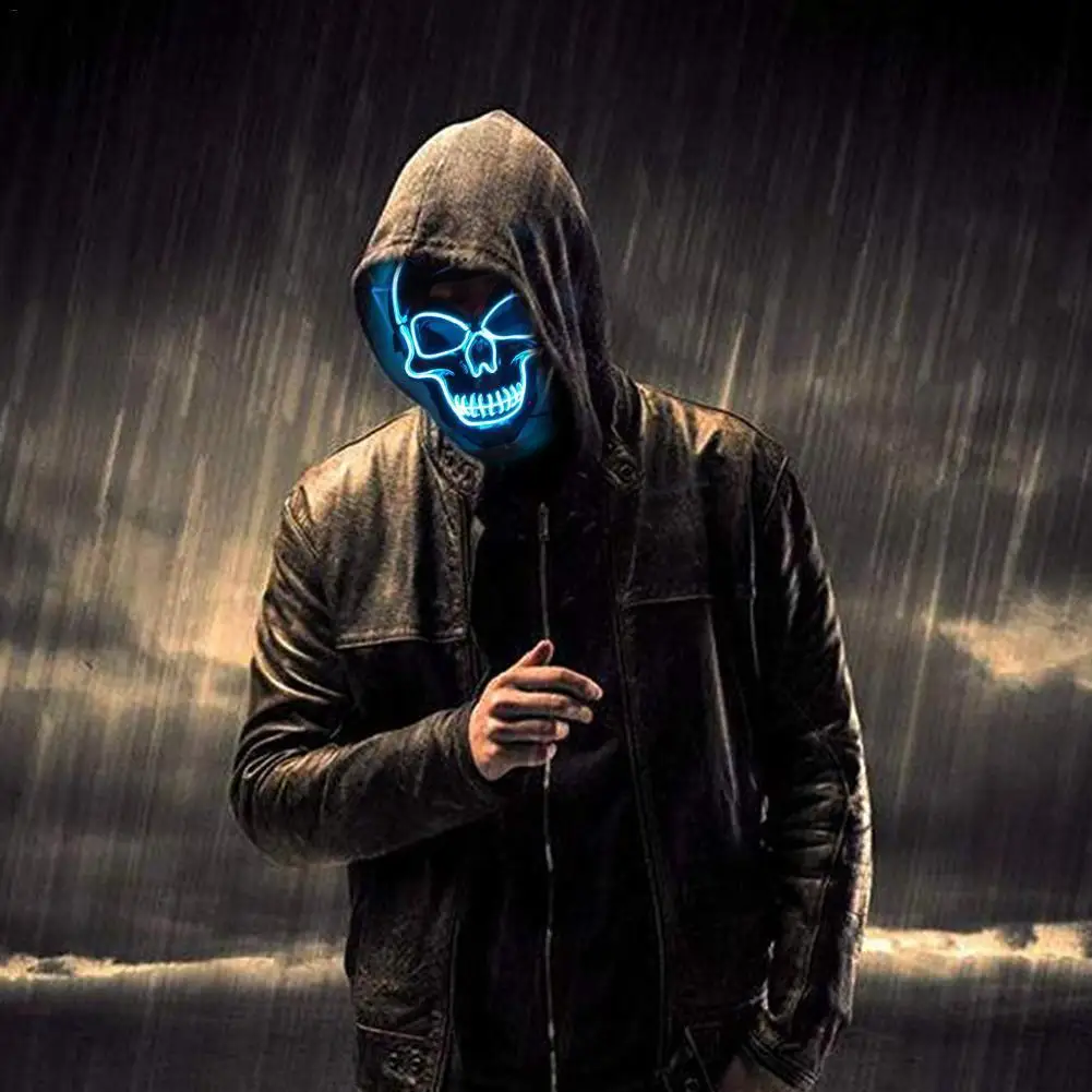 Хэллоуин ужасная маска черный кровавый триллер голова светящаяся светодиодный