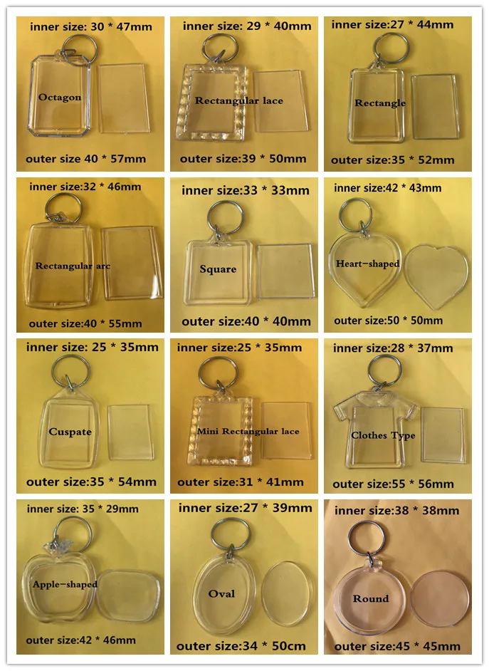 

5000pcs/lot 12 style DIY Acrylic Blank Photo Keychains Shaped Clear Key Chains Insert Photo Plastic Keyrings