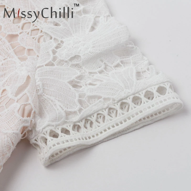MissyChilli открытое Белое Кружевное Платье женское цветочное с коротким рукавом облегающее сексуальное Клубное платье женское осеннее элегантное вечернее платье мини